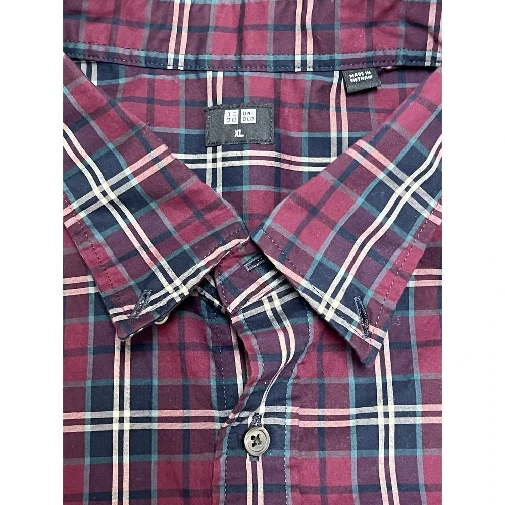 Uniqlo Plaid Flannel Shirt Men's Extra Large Long Sleeves Blue‎ Red